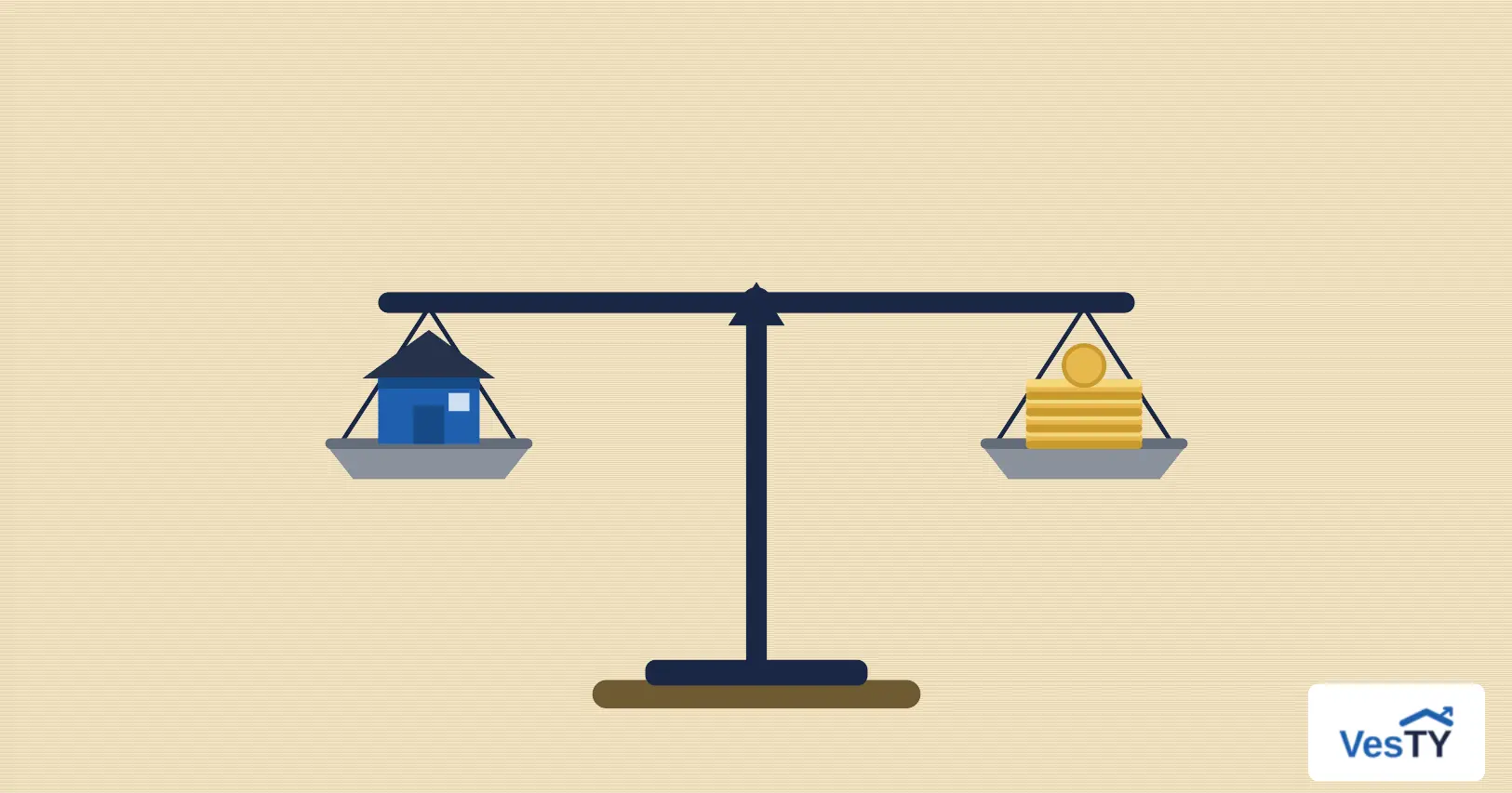 Une maison posée sur une balance face à des pièces, symbole des façons de mobiliser la valeur d'un logement